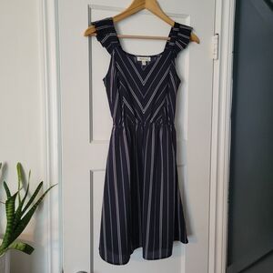 Monteau Navy and White Striped Midi Dress